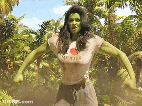 Woman With Green Muscles Wearing Mexico T-Shirt GIF