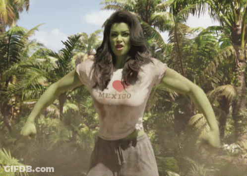Woman With Green Skin Wearing Mexico Shirt GIF