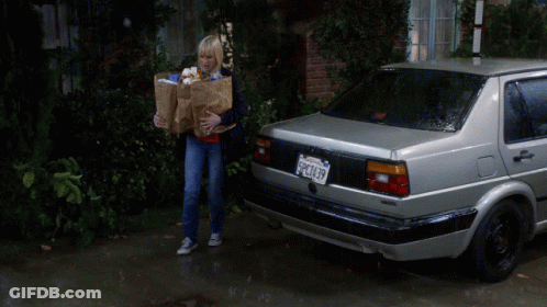 Woman With Groceries By Silver Car Plate SPC1637 GIF