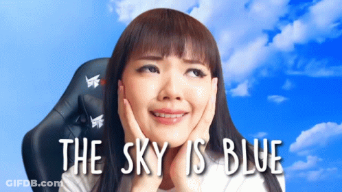 Woman With Hands On Face Saying The Sky Is Blue GIF