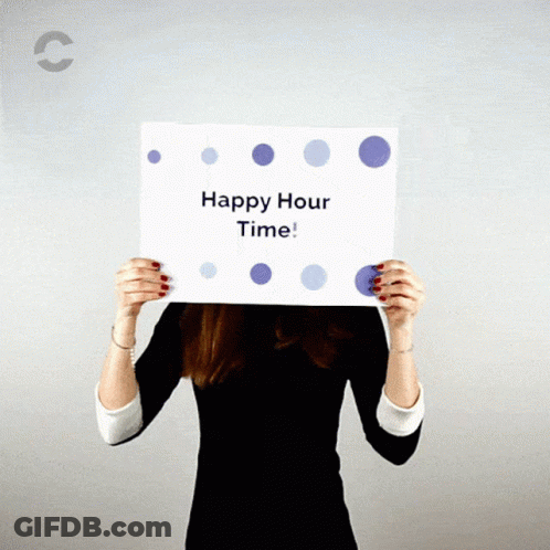 Woman With Happy Hour Sign GIF