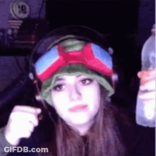 Woman With Hat And Goggles Holding Water GIF