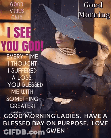 Woman With Hat And Pearls Says Good Morning GIF