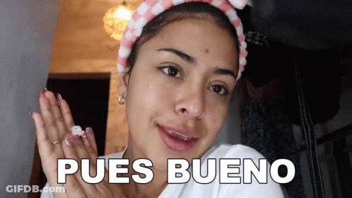 Woman With Headband Saying Pues Bueno GIF