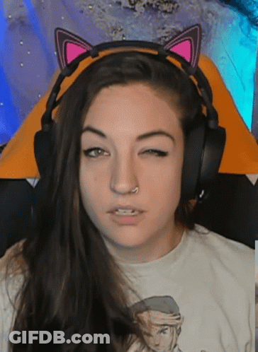 Woman With Headphones And Cat Ears Making Funny Face GIF