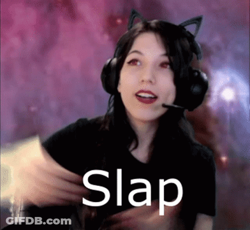 Woman With Headphones And Cat Ears Saying Slap GIF