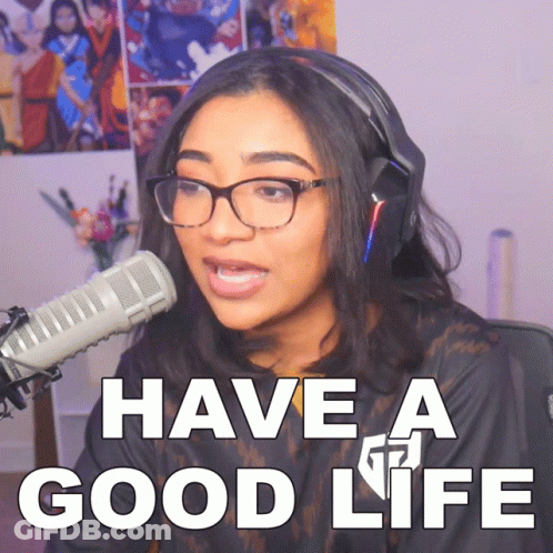 Woman With Headphones And Glasses Says Have Good Life GIF