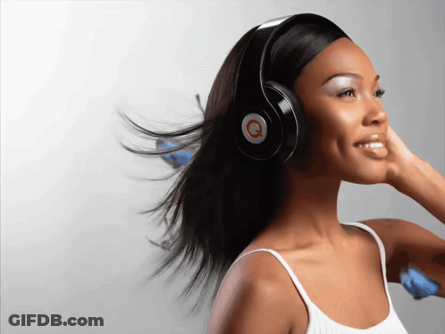 Woman With Headphones And Letter Q On Top GIF