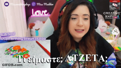 Woman With Headphones And Miss Madden Shirt GIF