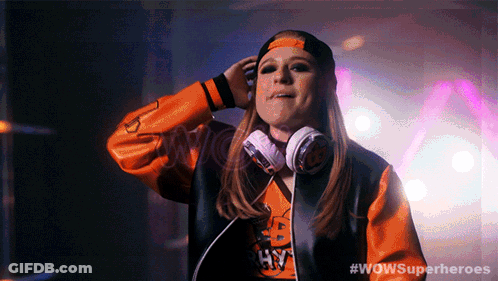 Woman With Headphones And Orange Jacket Wowsuperheroes GIF