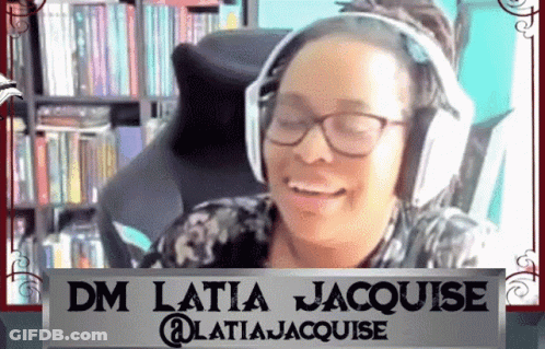 Woman With Headphones And Sign Dm Latia Jacquise GIF