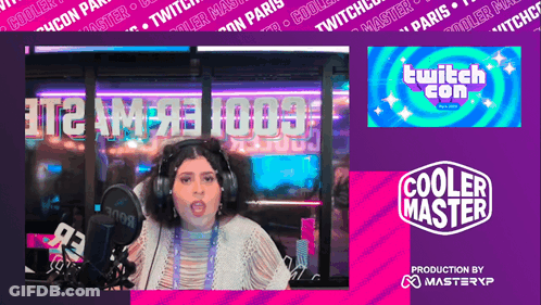 Woman With Headphones At Microphone Cooler Master Sign GIF