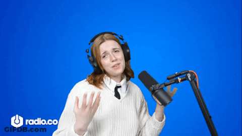 Woman With Headphones At Microphone Radio.co Logo GIF