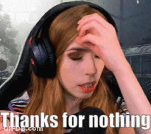 Woman With Headphones Holding Forehead Thanks For Nothing GIF