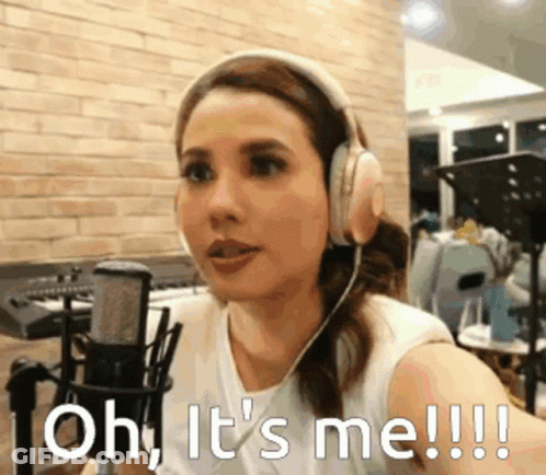 Woman With Headphones Microphone Saying Oh It's Me GIF