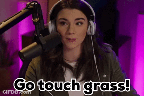Woman With Headphones Saying Go Touch Grass GIF