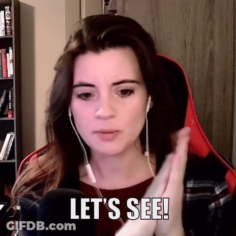 Woman With Headphones Saying Let's See At Bookshelf GIF