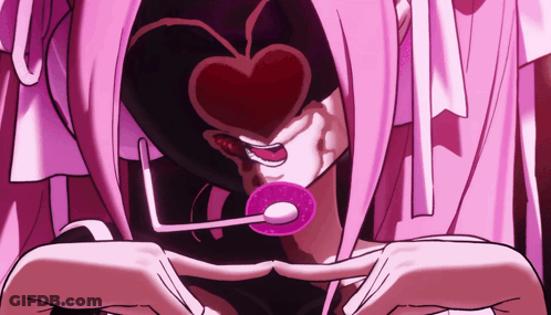 Woman With Heart Shaped Mask Holding Lollipop In Mouth GIF