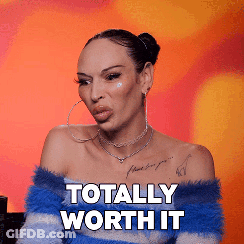 Woman With Hoop Earrings And Tattoo Saying Totally Worth It GIF