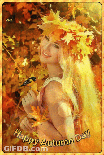 Woman With Leaf Wreath Happy Autumn Day GIF