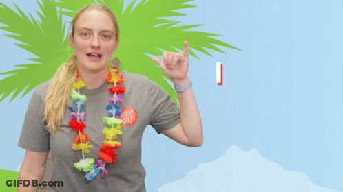 Woman With Lei And T-Shirt Saying I'm On I Sl GIF