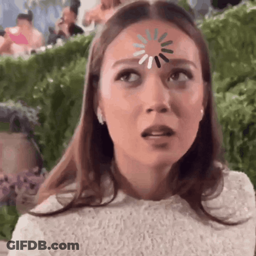 Woman With Loading Screen On Forehead GIF