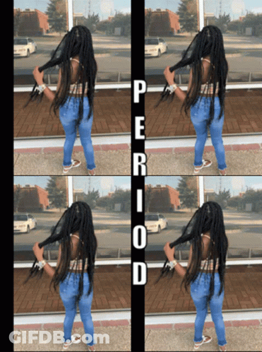 Woman With Long Black Hair And Period Sign GIF