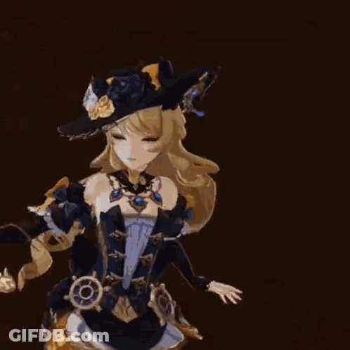 Woman With Long Blonde Hair In Black Hat And Dress GIF