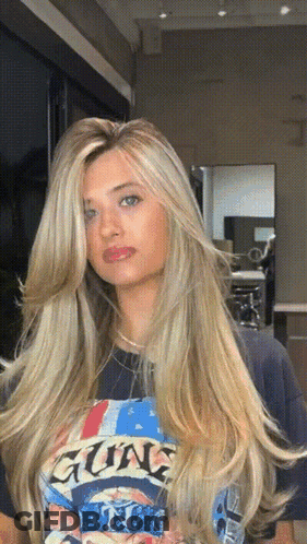 Woman With Long Blonde Hair In Guns N' Roses T-Shirt GIF
