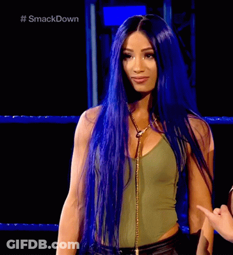 Woman With Long Blue Hair In Wrestling Ring #Smackdown GIF