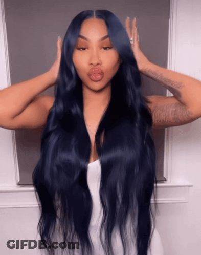 Woman With Long Dark Blue Hair And White Dress GIF