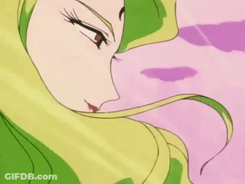 Woman With Long Green Hair And Pink Background GIF