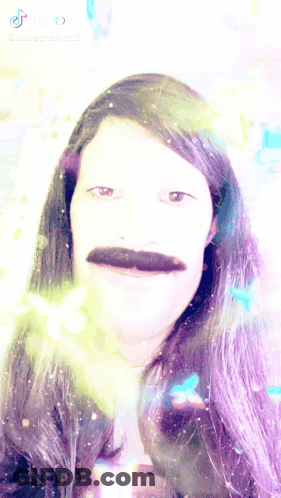 Woman With Long Hair And Fake Mustache TikTok GIF