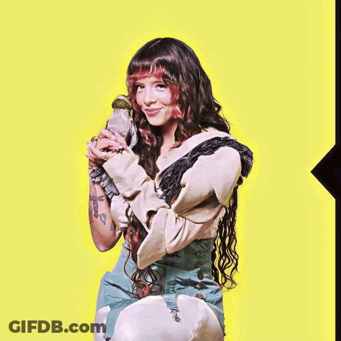 Woman With Long Hair Holding Parrot GIF