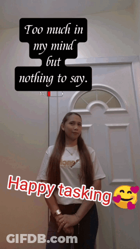 Woman With Long Hair In Front Of Happy Tasking Door GIF