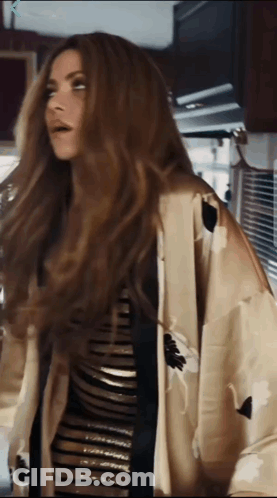 Woman With Long Hair In Striped Dress And Kimono GIF