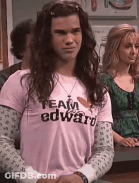 Woman With Long Hair Wearing Team Edward T-Shirt GIF