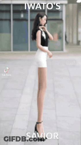 Woman With Long Legs On Sidewalk Iwato's Savior GIF