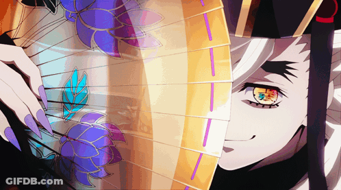 Woman With Long Nails Holding Purple Flower Fan GIF