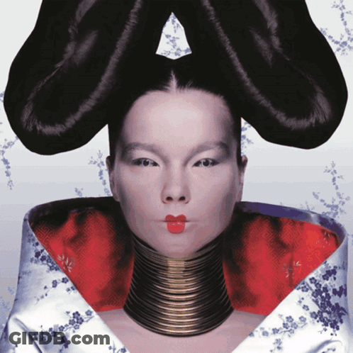 Woman With Long Neck In Red And White Kimono GIF
