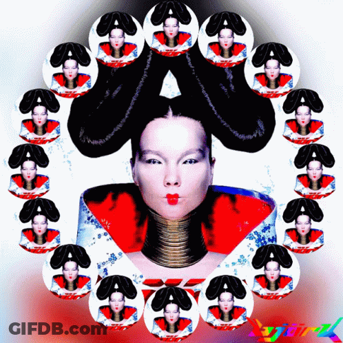 Woman With Long Neck Surrounded By Circles Saying AA GIF