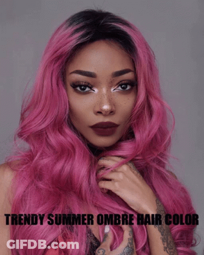 Woman With Long Pink Hair Trendy Summer Ombre GIF
