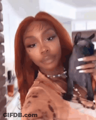 Woman With Long Red Hair Holding Black Cat GIF