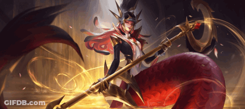 Woman With Long Red Hair Holding Large Spear GIF