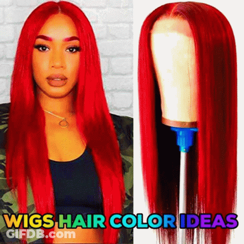 Woman With Long Red Hair In Red Wig GIF