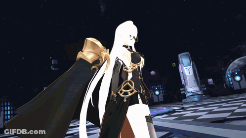Woman With Long White Hair And Black Cape GIF