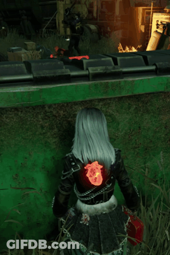Woman With Long White Hair Holding Red Object GIF