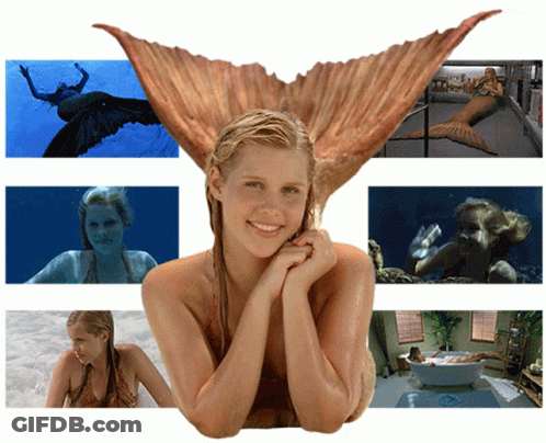 Woman With Mermaid Tail Surrounded By Pictures GIF