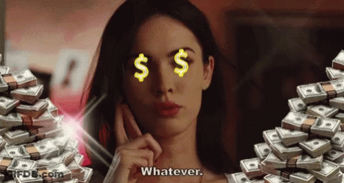 Woman With Money Eyes On Phone Says Whatever GIF