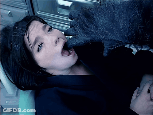 Woman With Mouth Open Being Touched By Hand GIF
